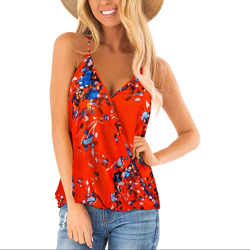 Aokosor Womens Deep V Neck Wrap Spaghetti Strap Tank Tops